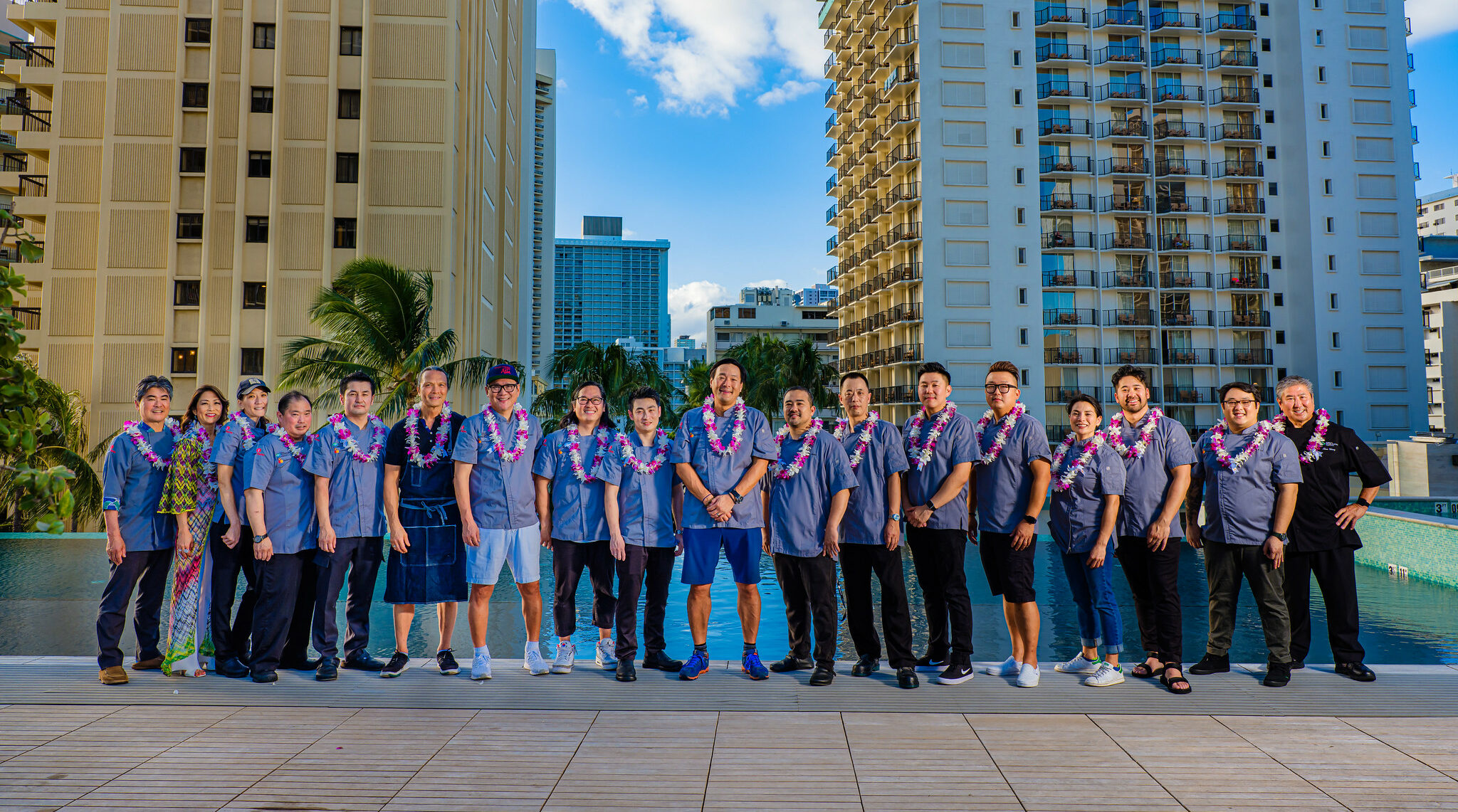 2019 HFWF Chefs at Alohilani Resort: Roy Yamaguchi, Denise Yamaguchi, Michelle Karr-Ueoka, Lance Kosaka, Assistant, Susur Lee, Masaharu Morimoto, Peter Cho, Xue Chong Ruan, Ming Tsai, David Lukela, Yi Yuan, Ted Kim, Yong Kim, Belinda Leong, Andrew Le, Brandon Jew, Alan Wong